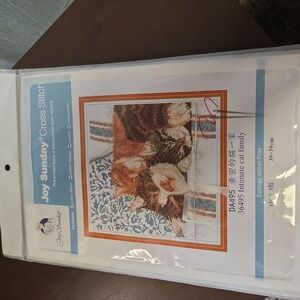 Joy Sunday Intimate Cat Family Cross Stitch Preprinted Fabric
